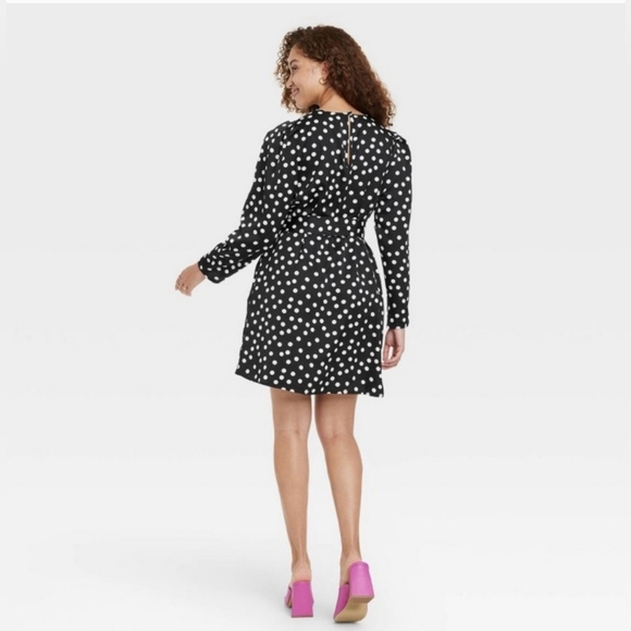 Polka Dot A-Line Mini Dress- Black White A New Day - Picture 9 of 14